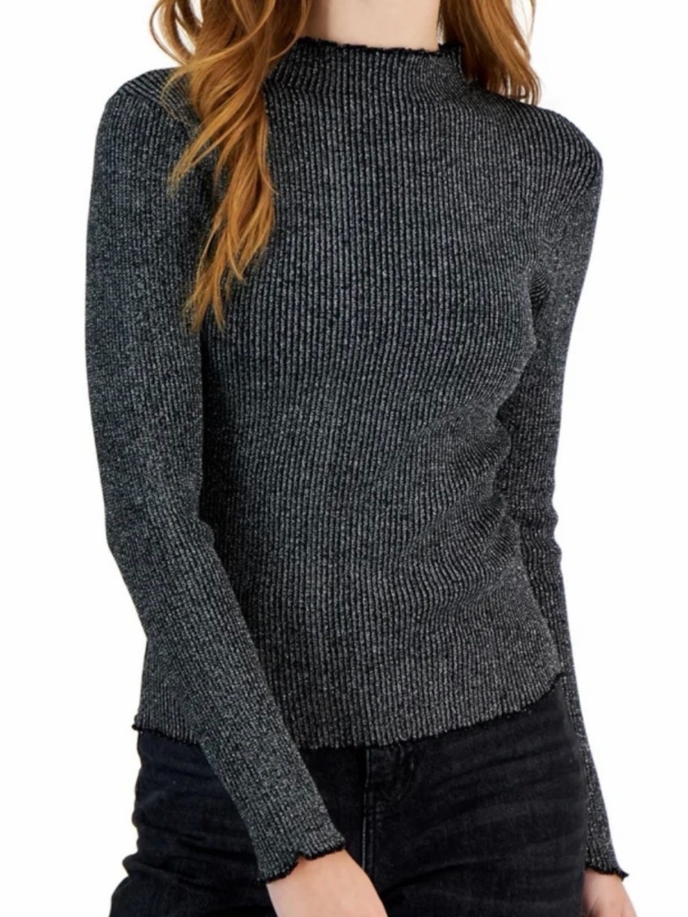 NWT Crave Frame Ribbed Metallic Mock Neck Sweater - Charcoal